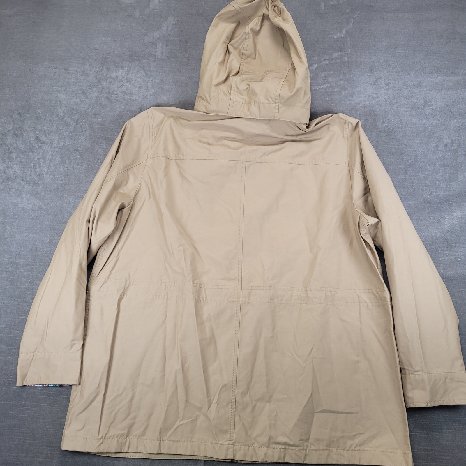 Lands End Womens Xl 18 Tan Hooded Field Jacket Floral Cuff Light Weight — image 5 of 7